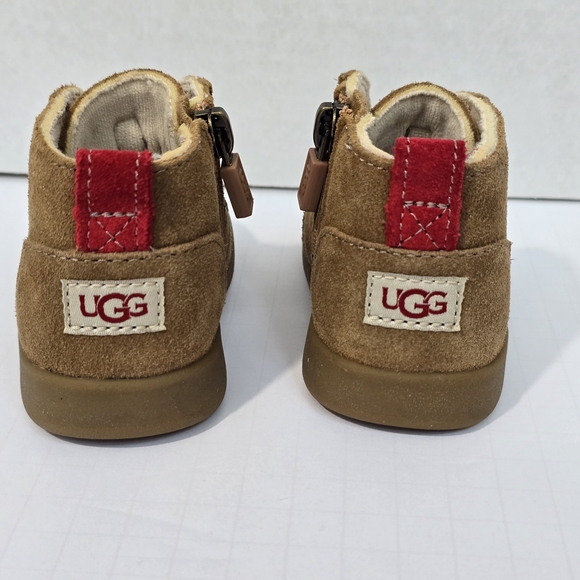 UGG Baby Brown Suede Boots with Red Accents - Picture 3 of 8